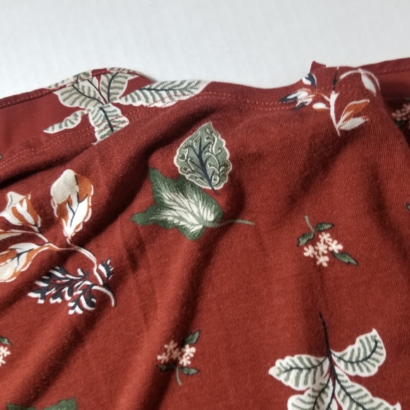 LOFT BOHO LEAF BLOUSE BURNT RED GREEN ORANGE SIZE MEDIUM - Picture 7 of 11